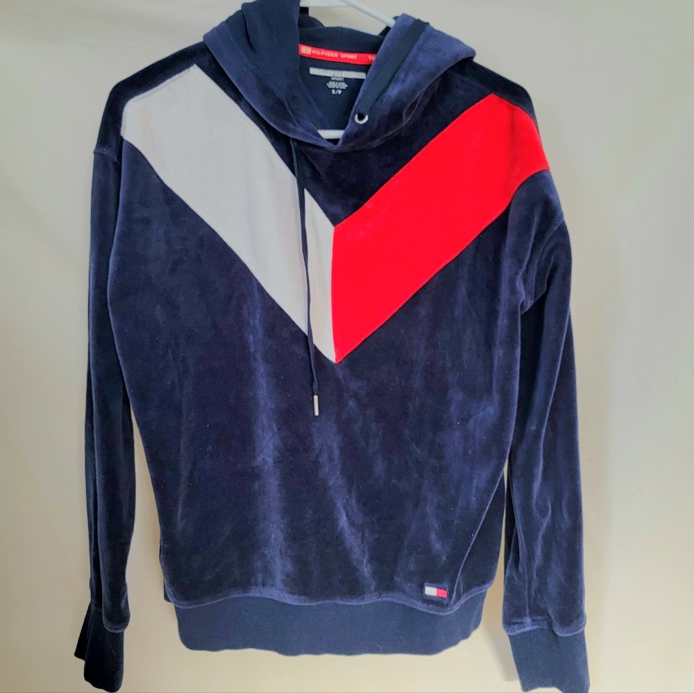 Tommy Hilfiger Sport Pull-on Navy  Red Hoodie  Velour SP